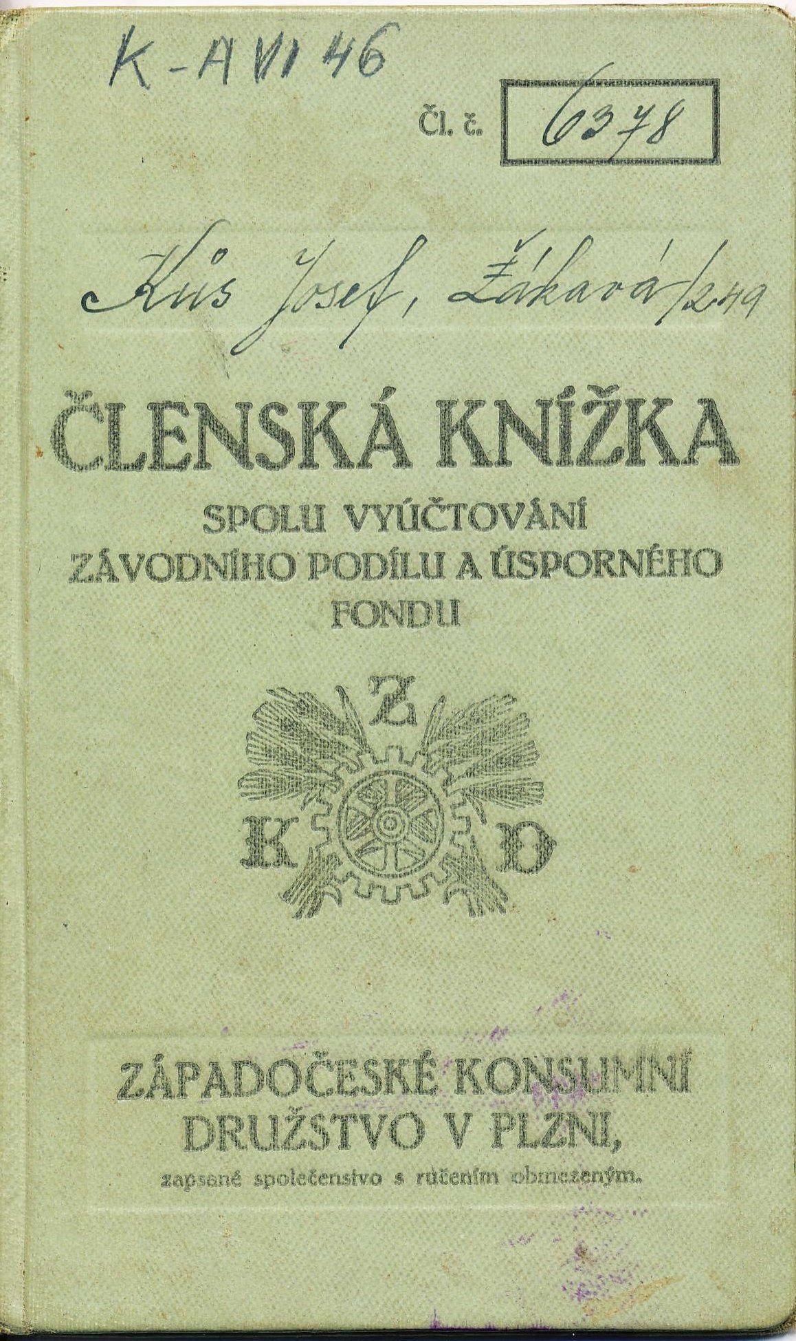 Členská knížka (Členská knížka - obal a první stránka členské knížky Západočeského konsumního družstva v Plzni, rok 1931-images-0.jpg)